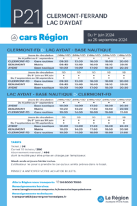 Horaires des bus de la ligne Clermont-Ferrand Lac d'Aydat